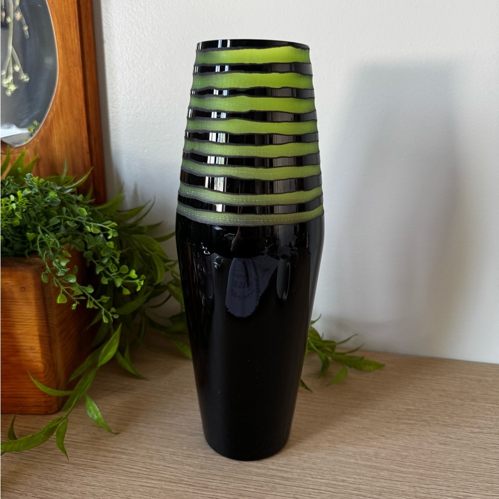 Elegant Brown and Green Striped Glass Vase
